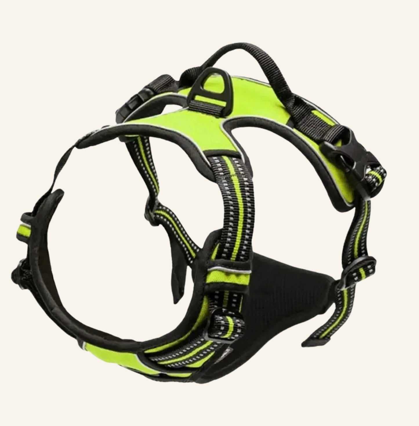 Harnais tactique Dog Rider haute visibilité en couleur verte.
