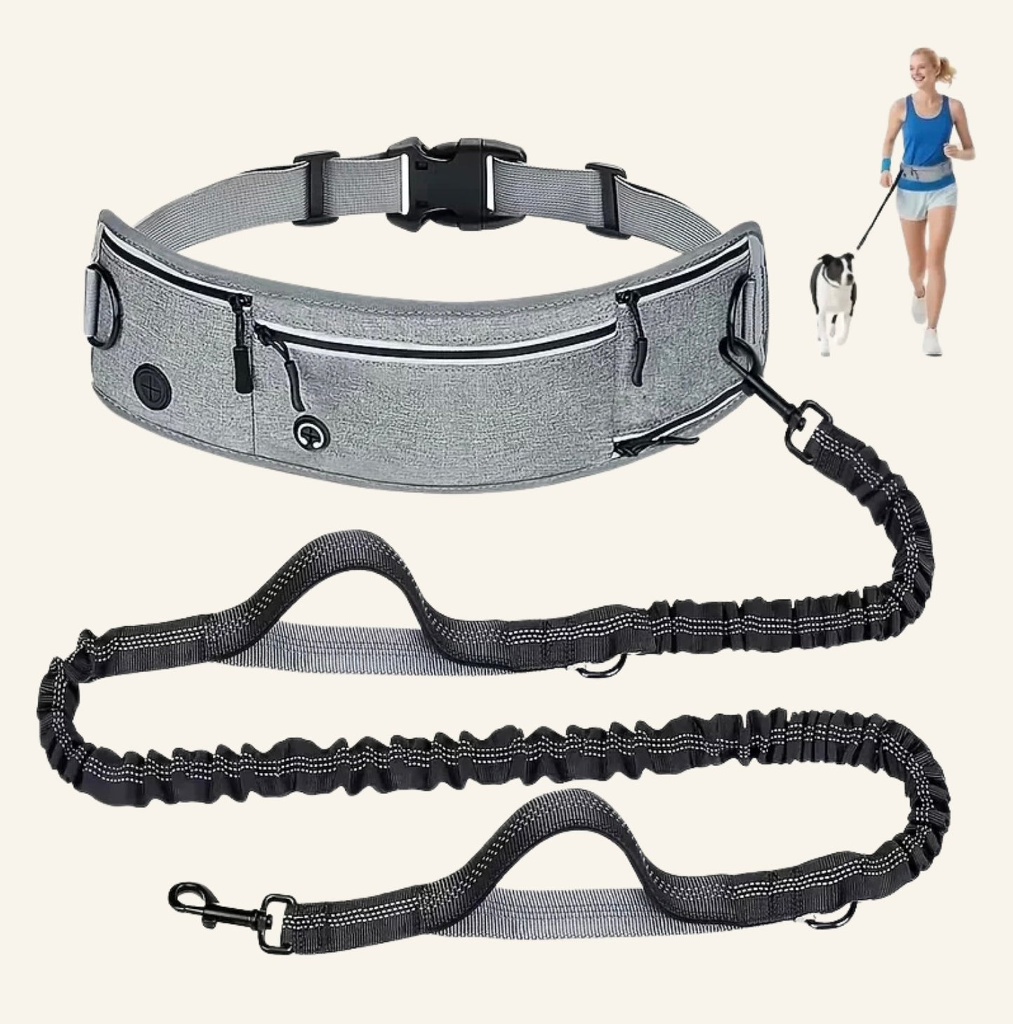 Laisse élastique mains libres et ceinture ajustable Dog Rider couleur grise
