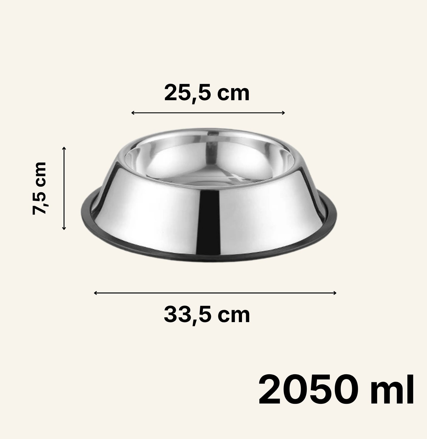 Gamelle inox Dog Rider format 2050 ml, dimensions précises.