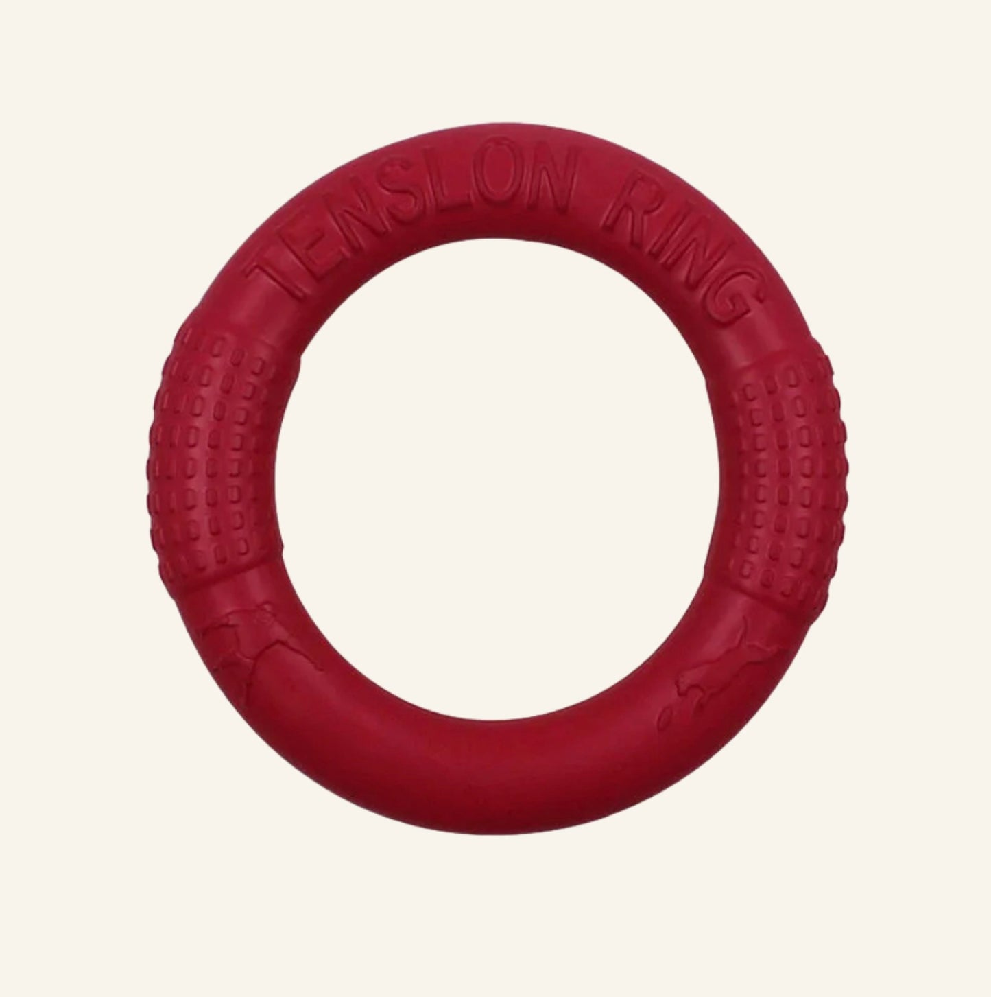 Anneau de jeu pour chien Dog Rider couleur rouge, conçu pour la mastication et l'exercice physique.