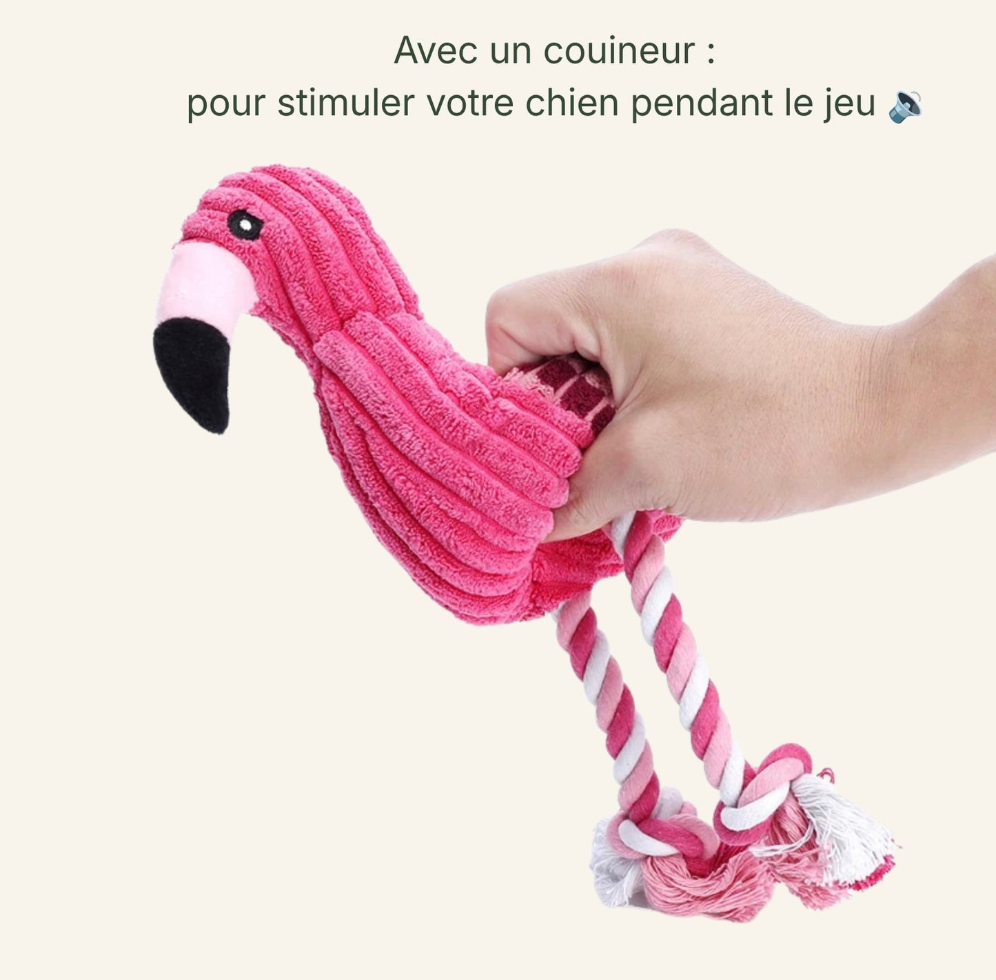 Peluche pour chien avec corde - Flamant Rose 🦩