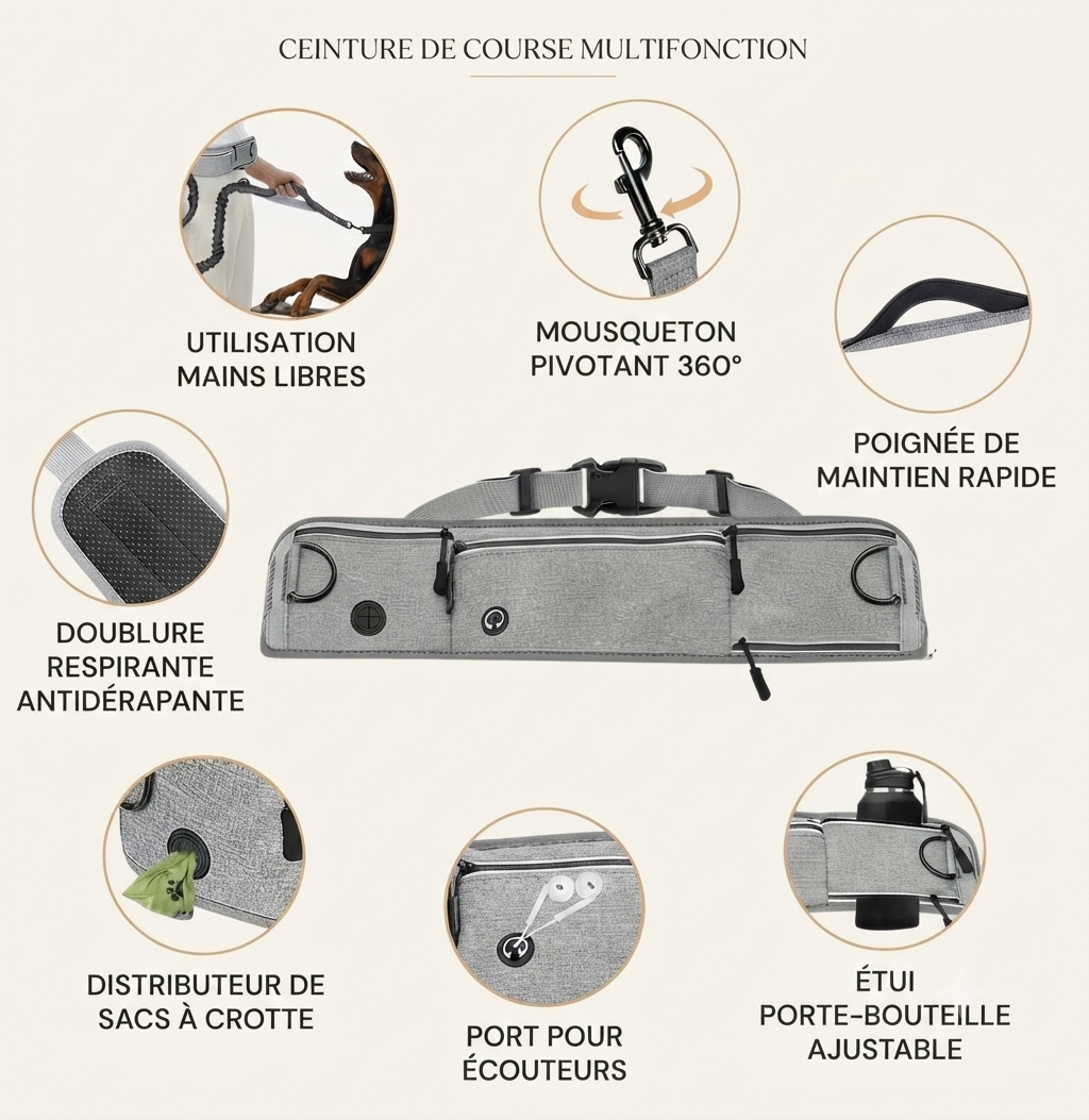 Laisse Mains Libres et Ceinture de Jogging – Confort & Sécurité