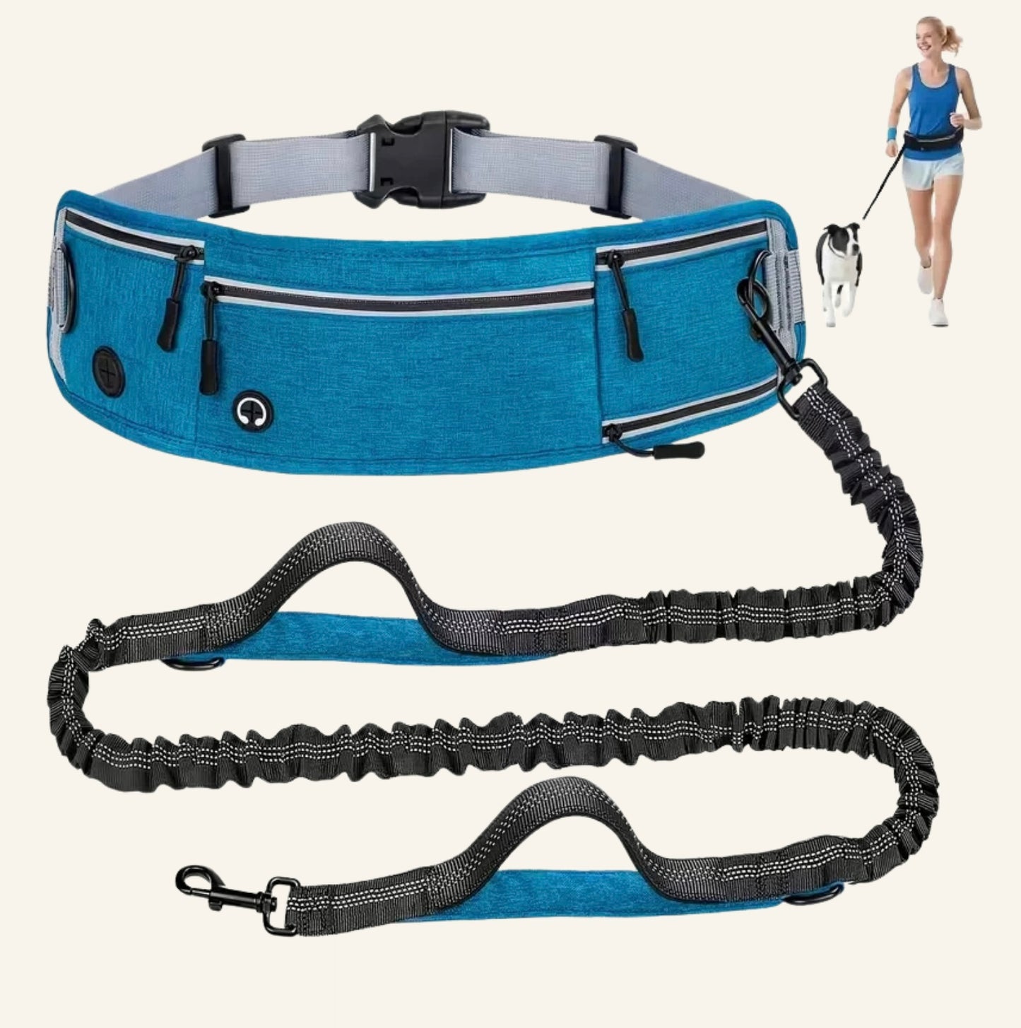 Ensemble ceinture de running et laisse élastique pour chien Dog Rider couleur bleue