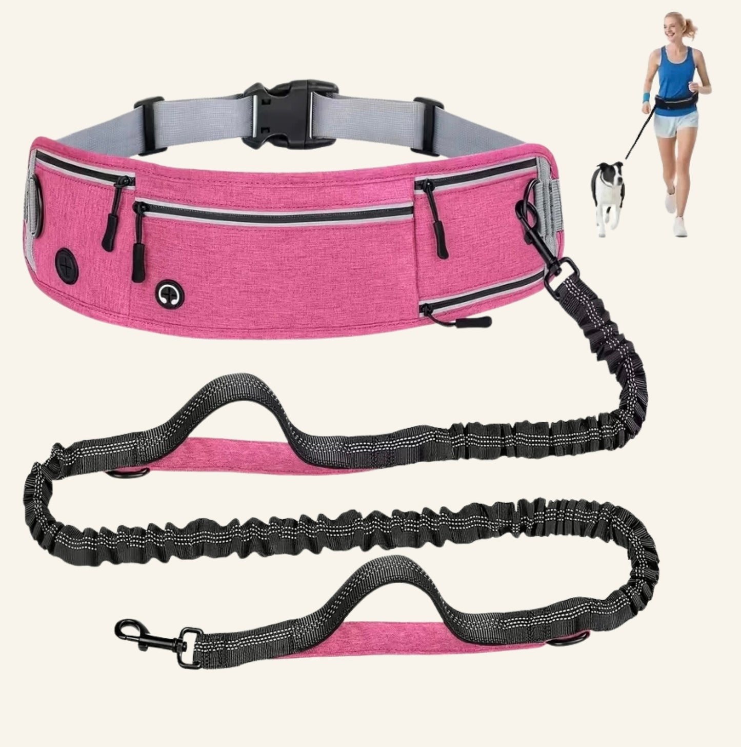 Ceinture de jogging et laisse élastique pour chien Dog Rider couleur rose