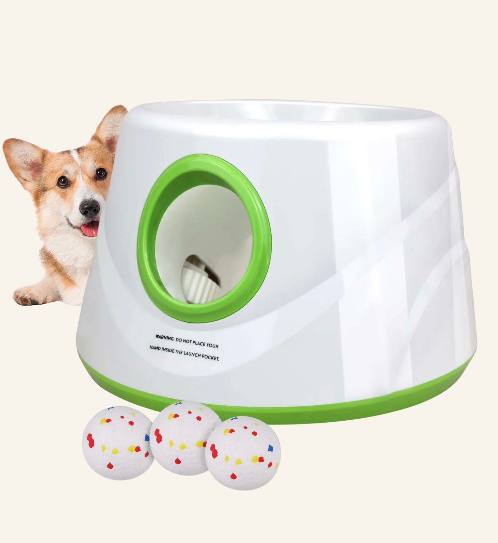 Lanceur de balle automatique pour chien avec 3 balles incluses, idéal pour jeux en extérieur.