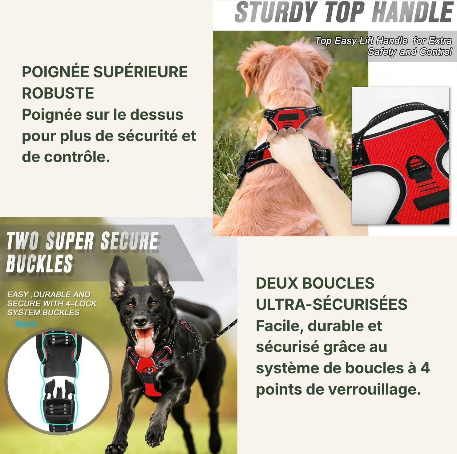 Détail de la poignée de levage supérieure sur le harnais tactique Dog Rider.