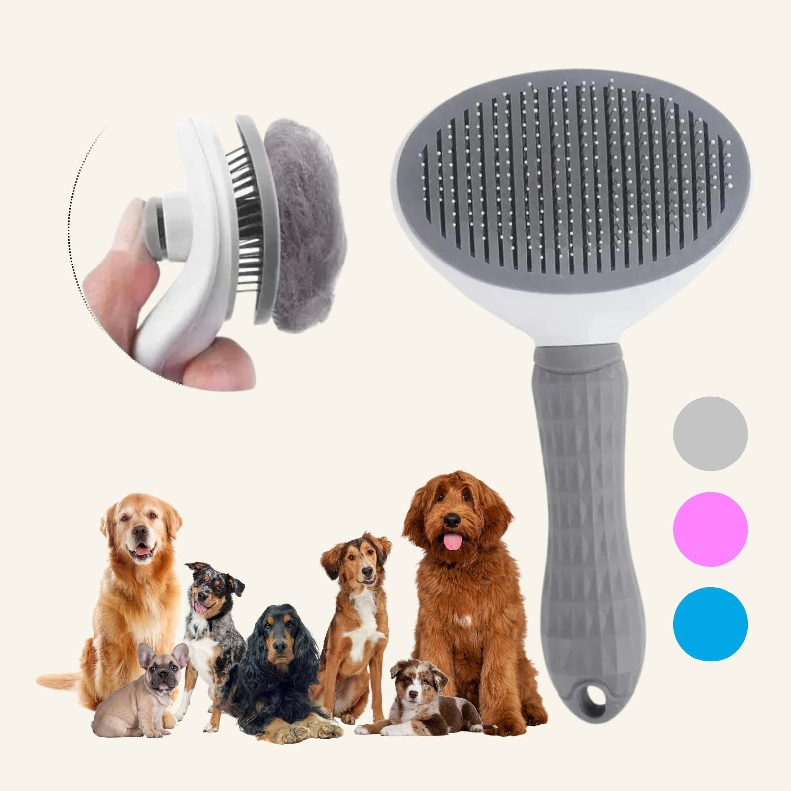 Brosse auto-nettoyante professionnelle pour chien Dog Rider, gamme complète.
