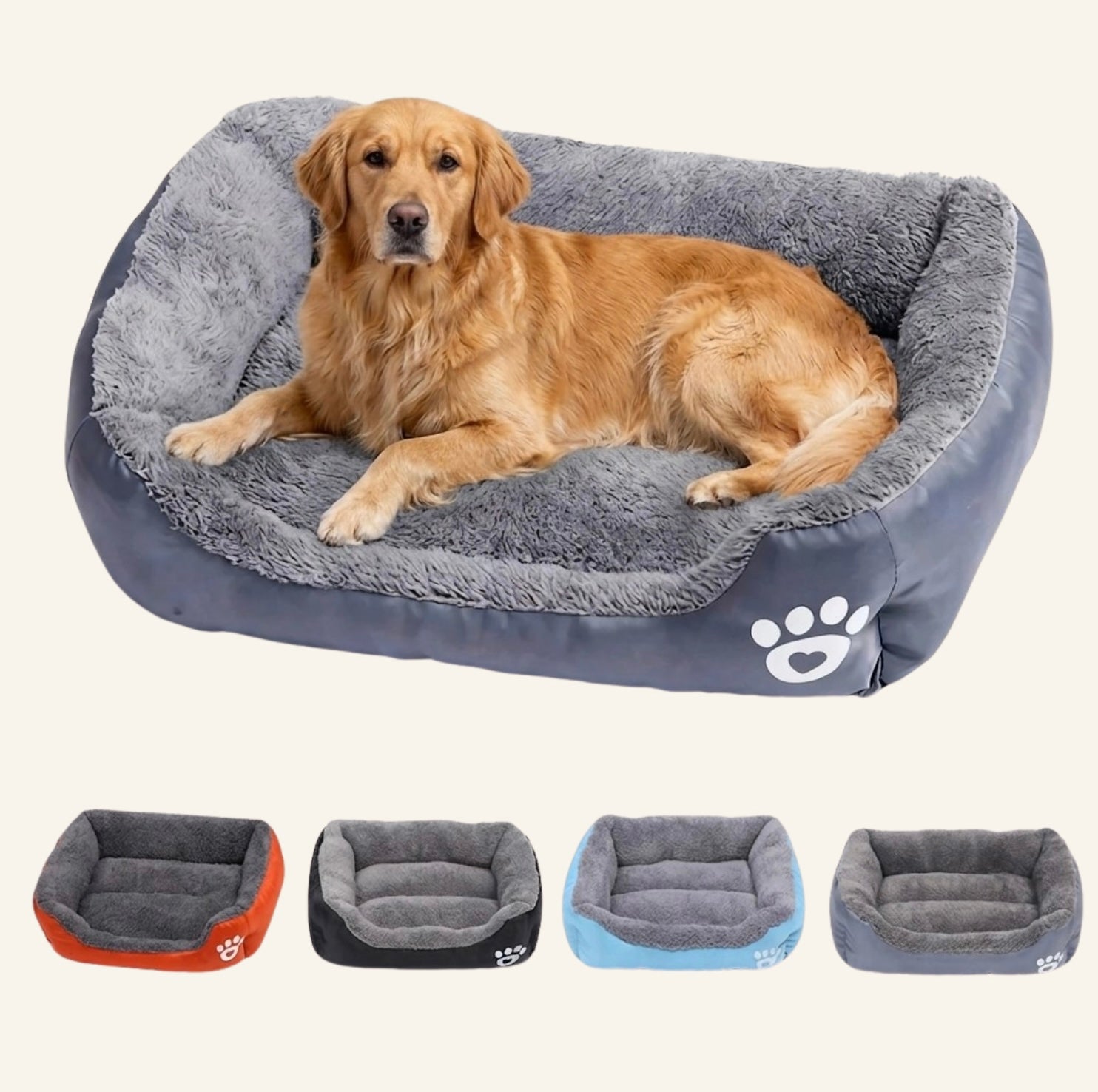 Chien Golden Retriever allongé confortablement dans son panier sofa moelleux Dog Rider