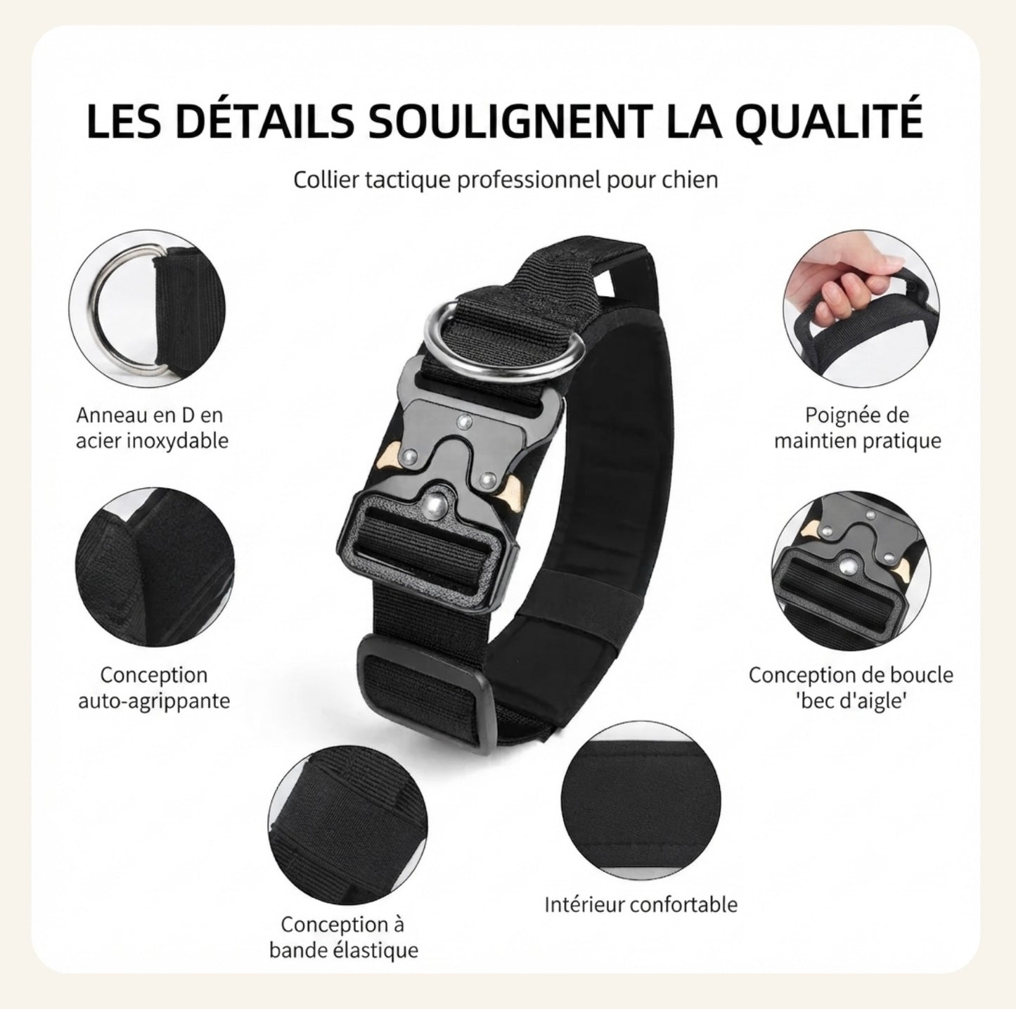Détails de la boucle et de la qualité de fabrication du collier pour chien tactique Dog Rider