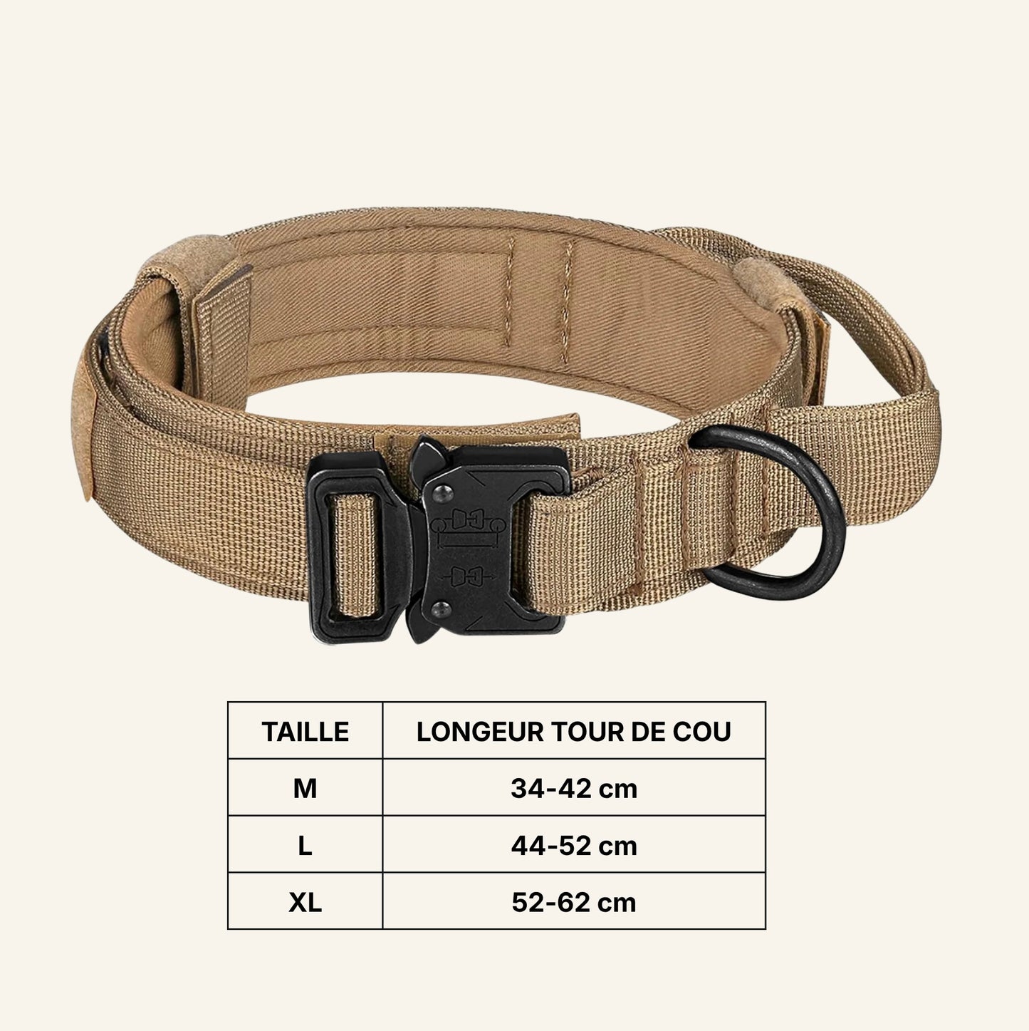Collier tactique haute résistance pour chien, coloris beige Dog Rider.