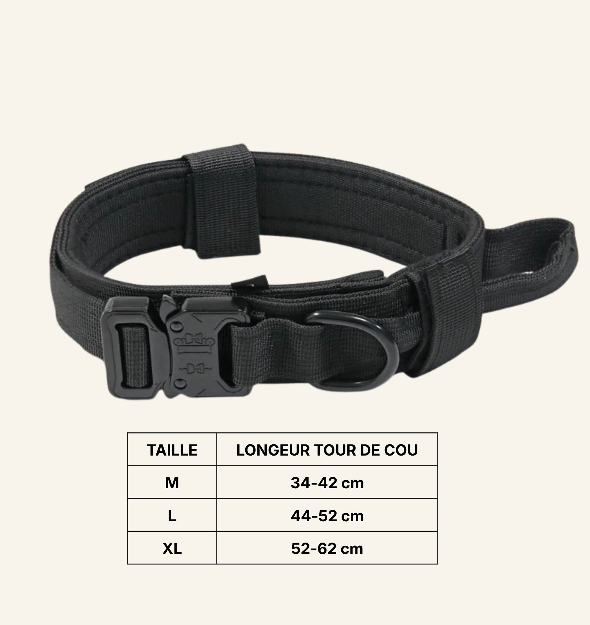 Collier tactique haute résistance pour chien, coloris noir Dog Rider.