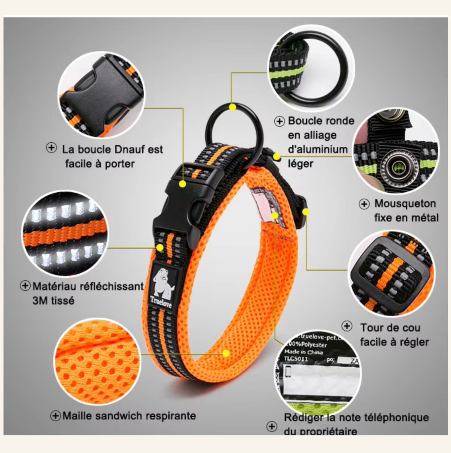 Schéma des caractéristiques techniques du collier pour chien Dog Rider