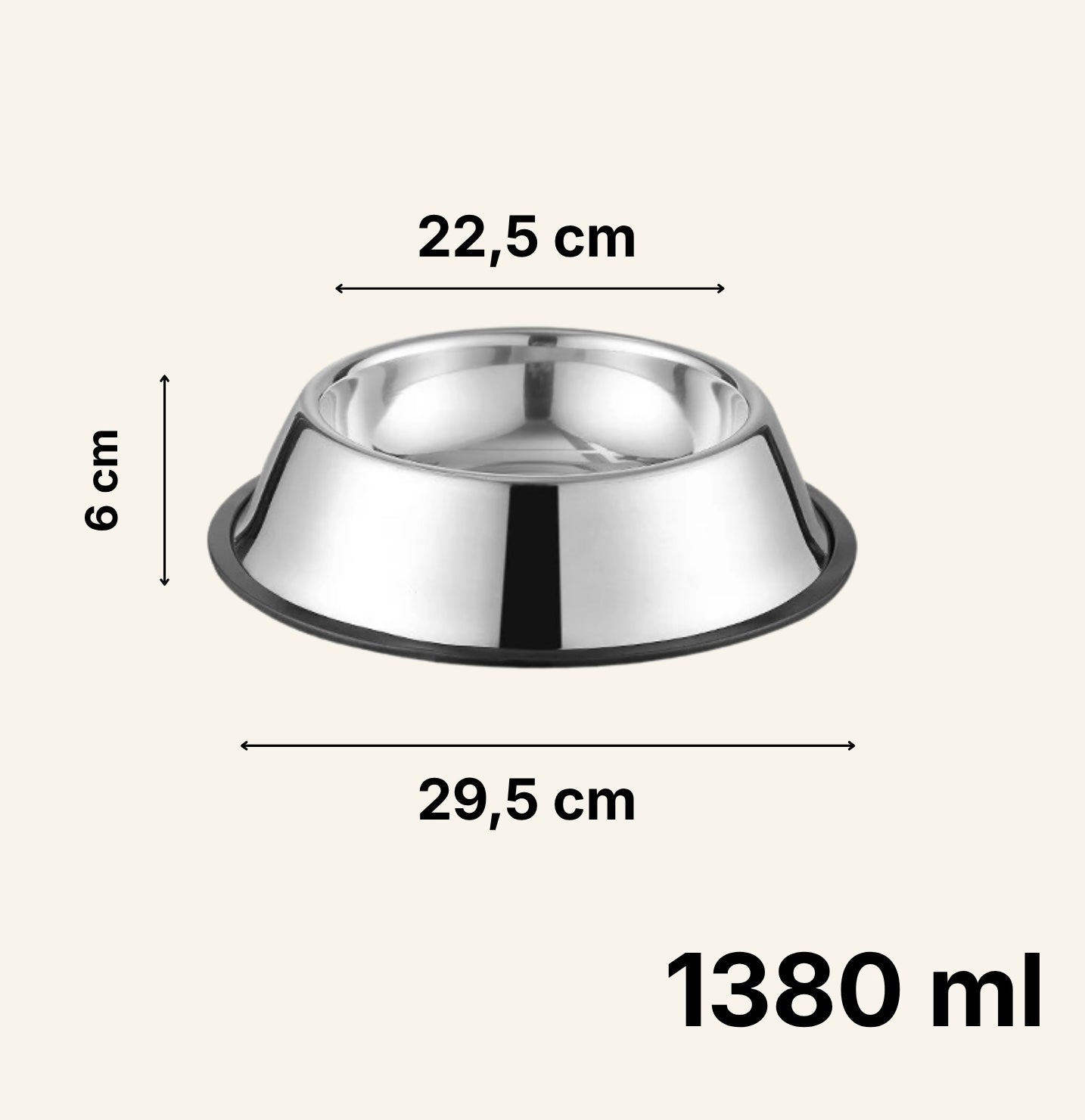 Gamelle inox Dog Rider format 1380 ml, dimensions précises.