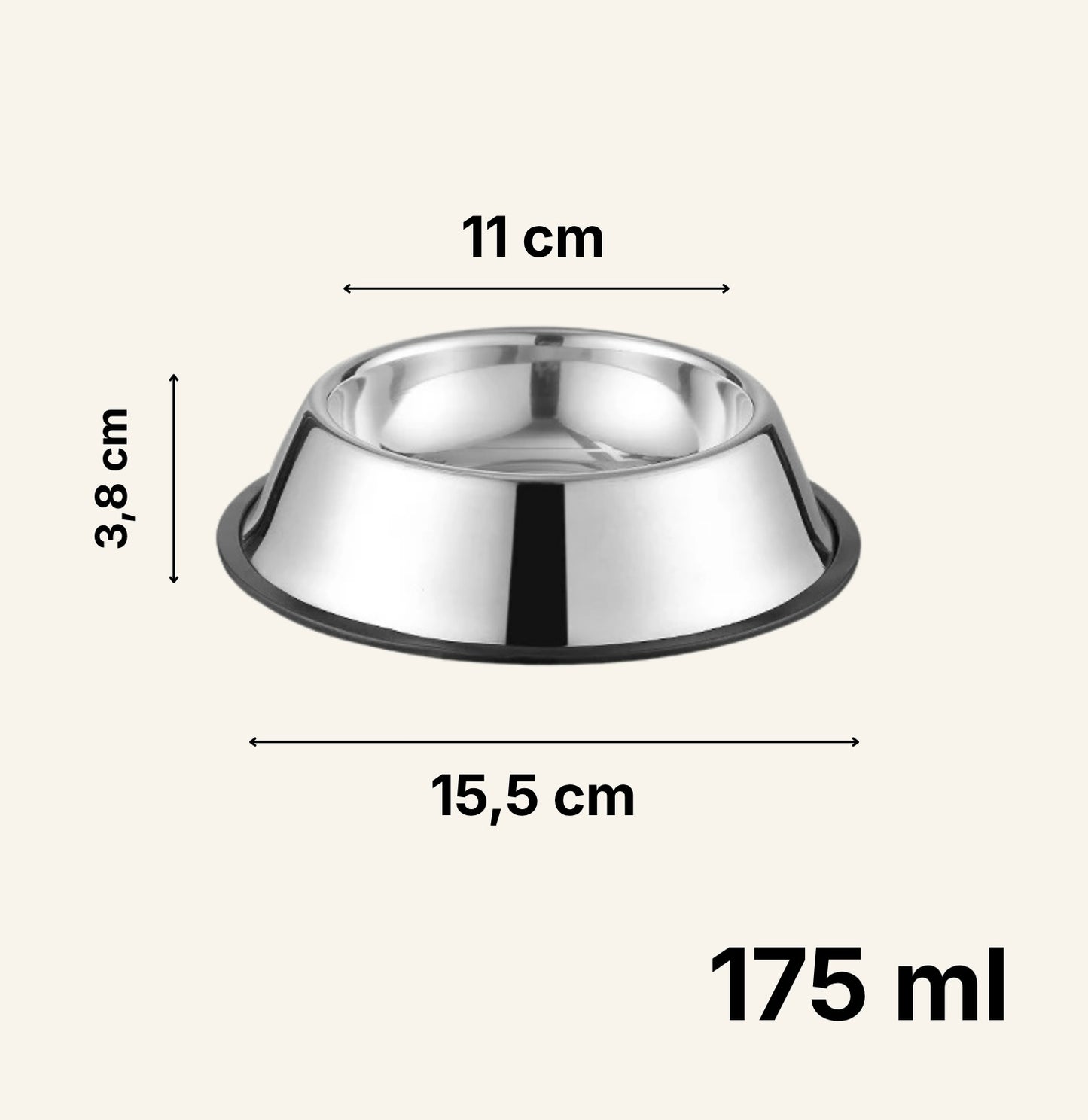 Gamelle inox Dog Rider format 175 ml, dimensions précises.