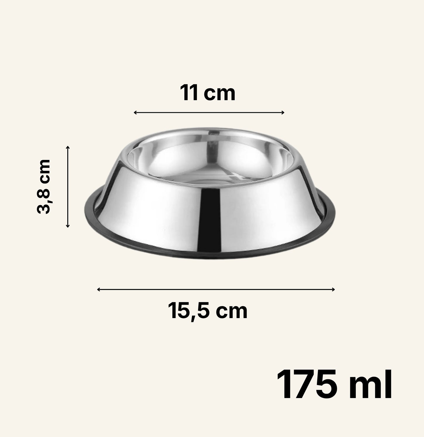 Gamelle inox Dog Rider format 175 ml, dimensions précises.