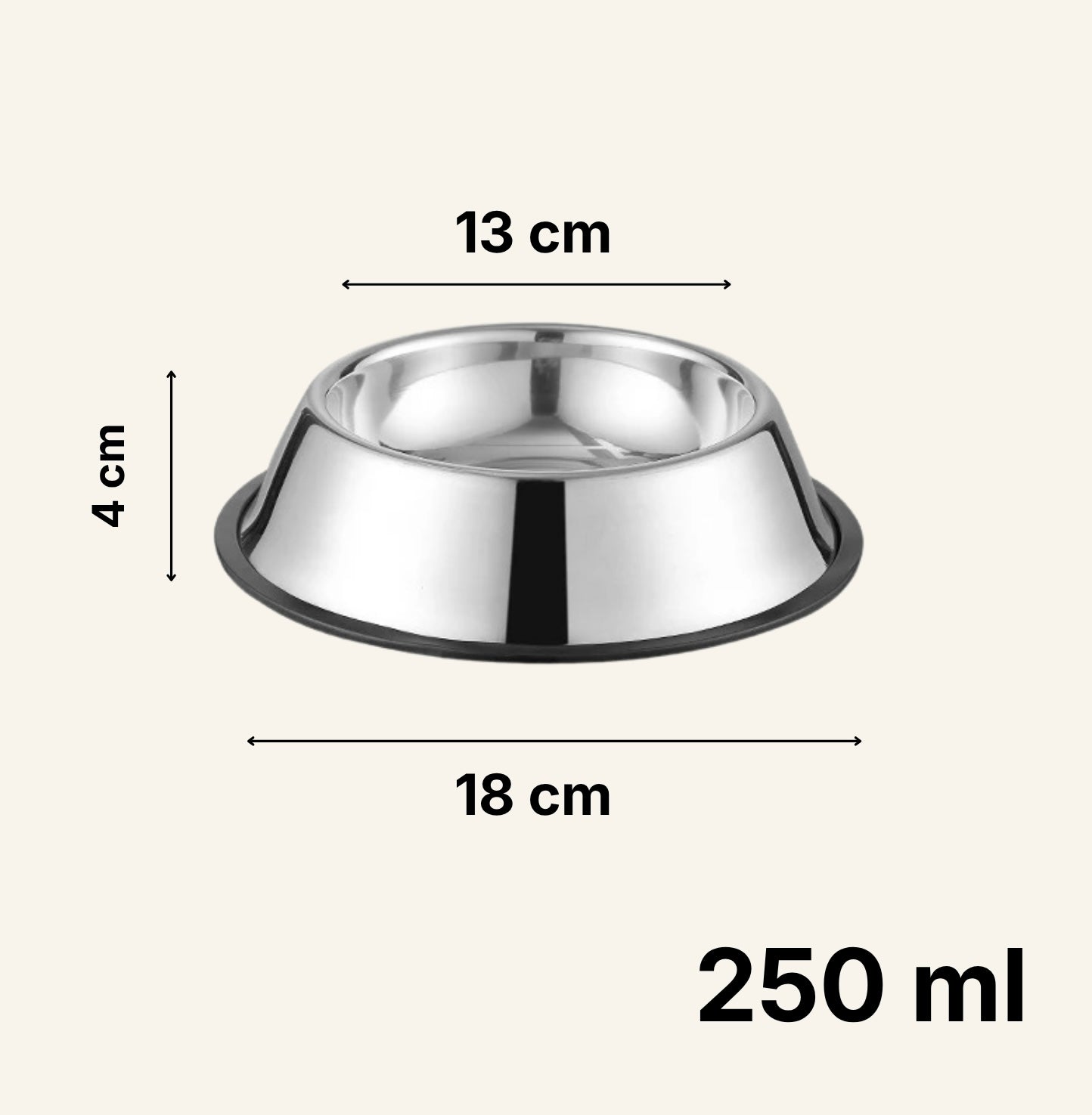 Gamelle inox Dog Rider format 250 ml, dimensions précises.