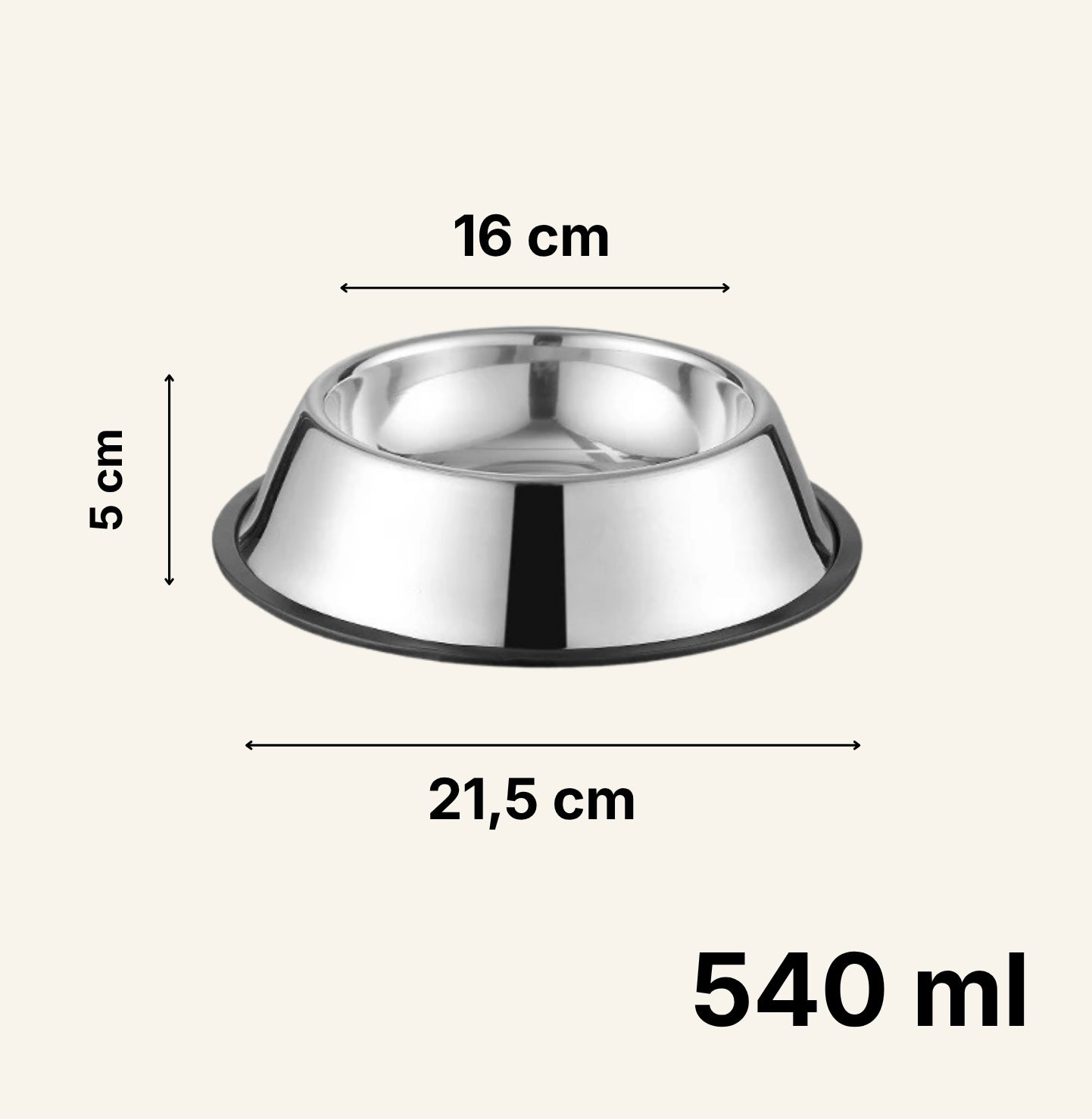 Gamelle inox Dog Rider format 540 ml, dimensions précises.