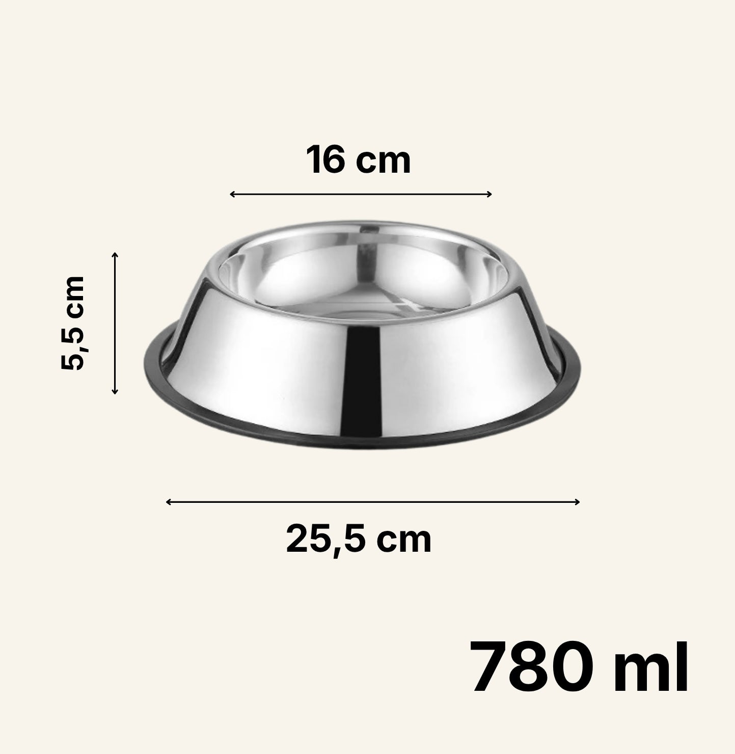 Gamelle inox Dog Rider format 780 ml, dimensions précises.