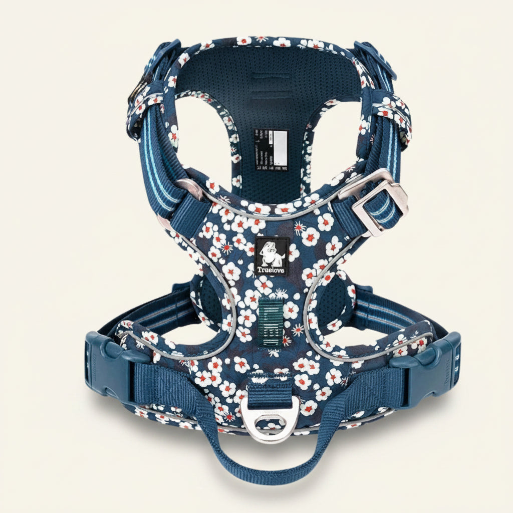 Harnais pour chien anti-traction réfléchissant à motifs bleus