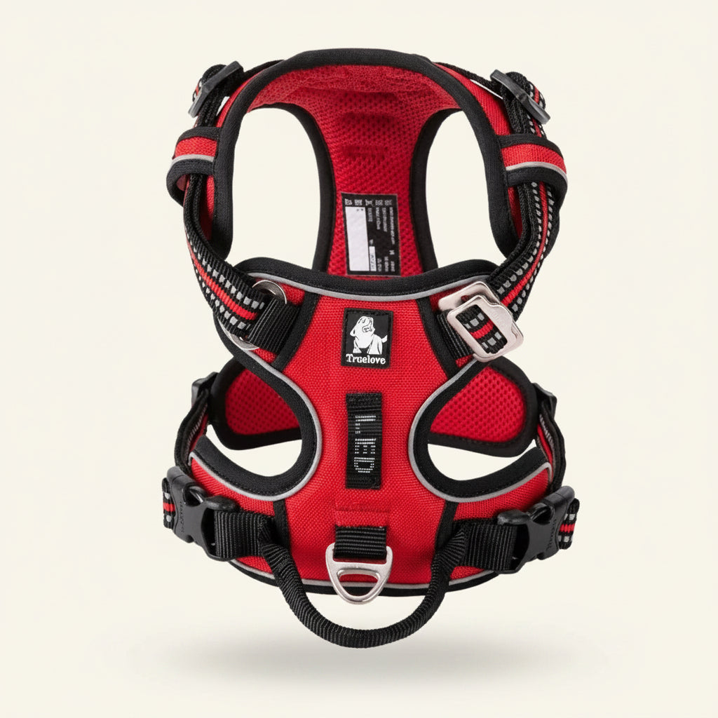 Harnais pour chien anti-traction réfléchissant noir et rouge