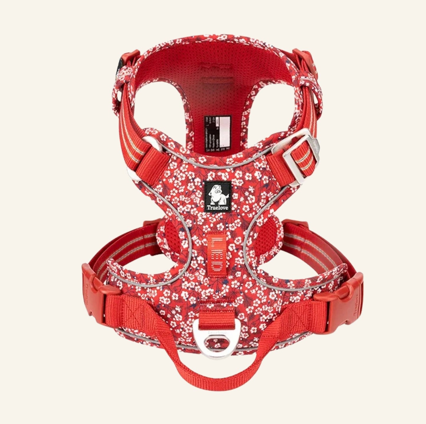 Harnais pour chien anti-traction réfléchissant à motifs rouges⁠