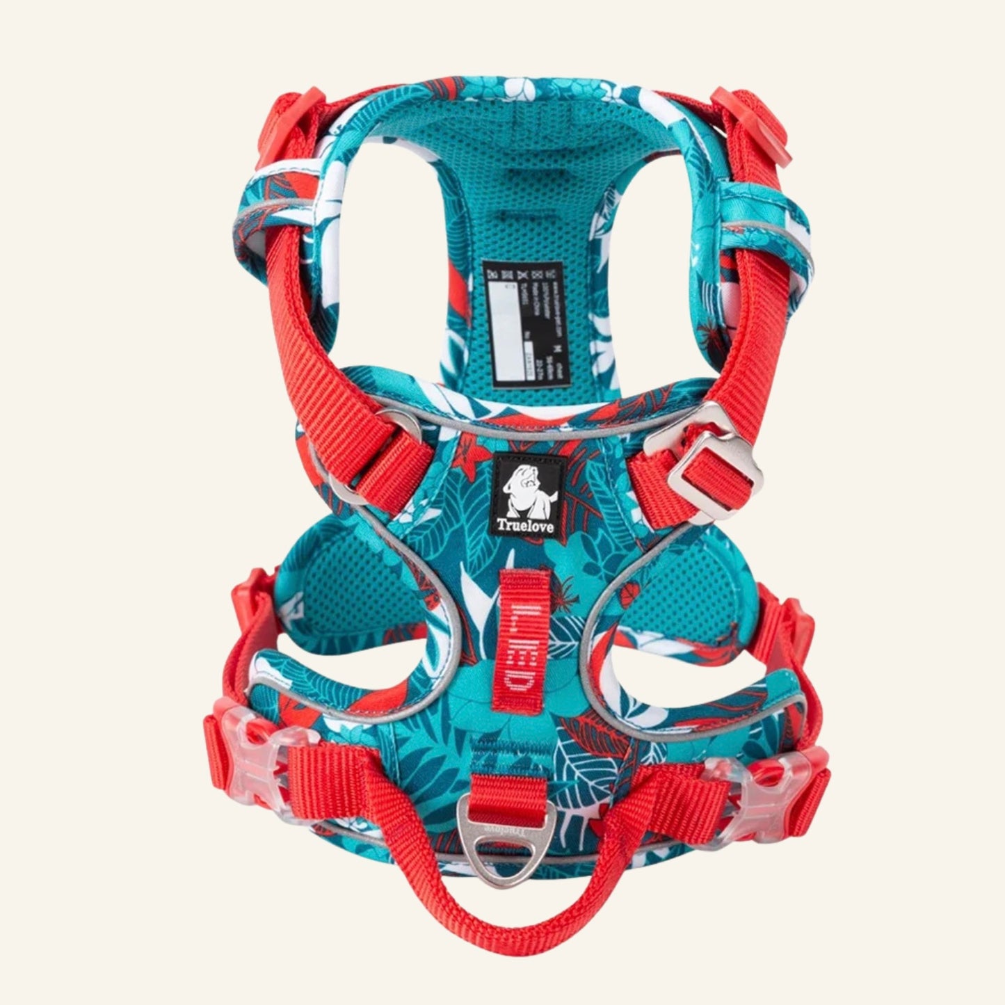 Harnais pour chien anti-traction réfléchissant à motifs turquoise