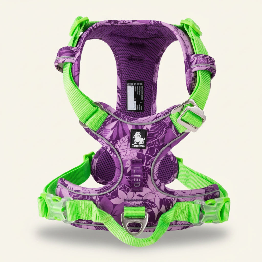 Harnais pour chien anti-traction réfléchissant à motifs verts⁠