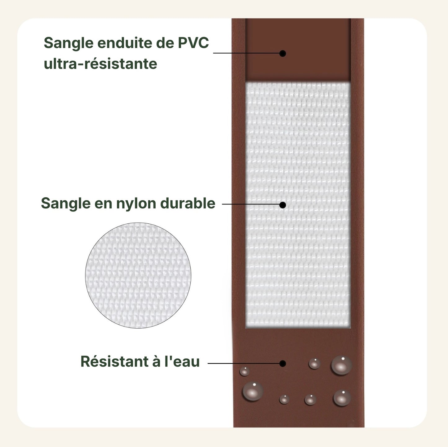Schéma de la sangle en PVC et nylon résistante à l’eau de la laisse pour chien Dog Rider