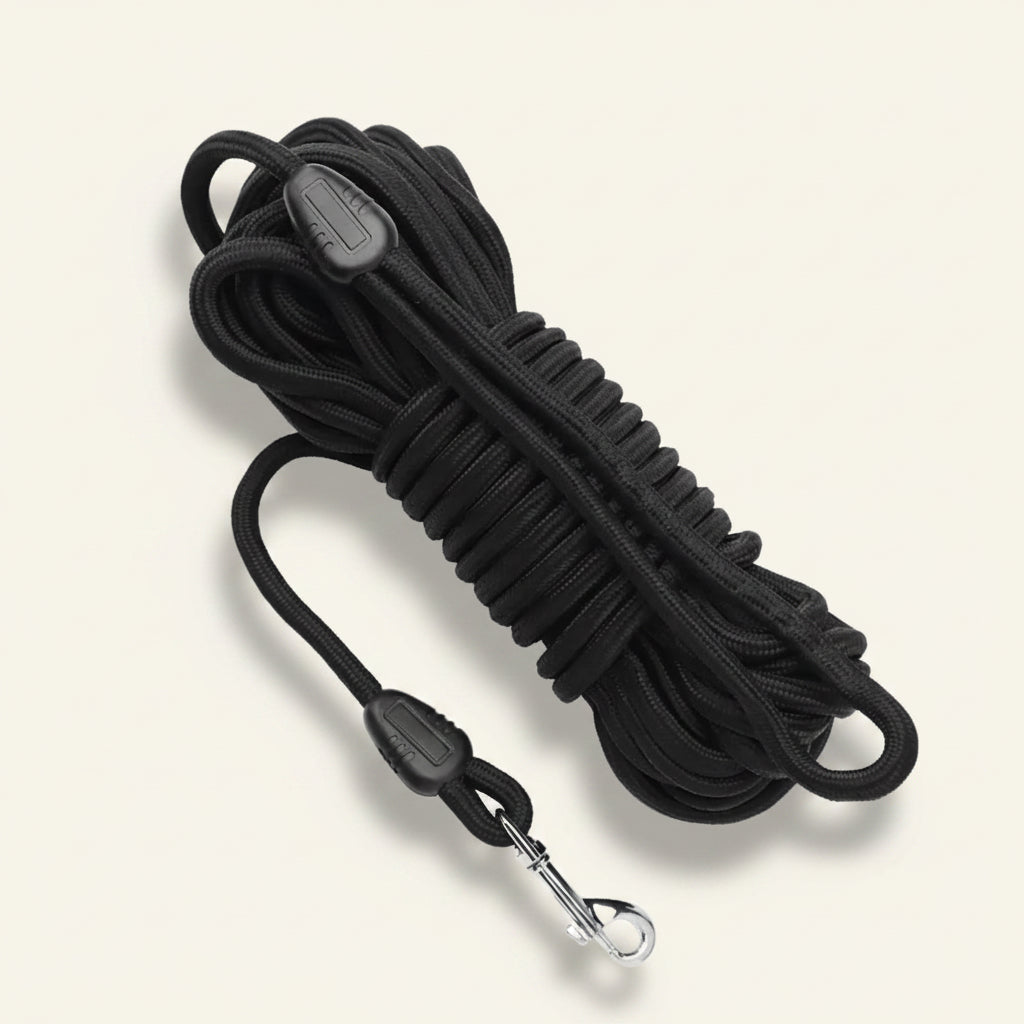 Laisse de rappel longue pour chien, coloris noir Dog Rider.