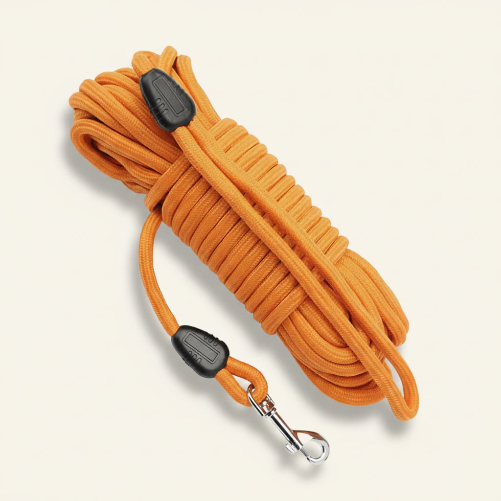 Laisse de rappel longue pour chien, coloris orange Dog Rider.