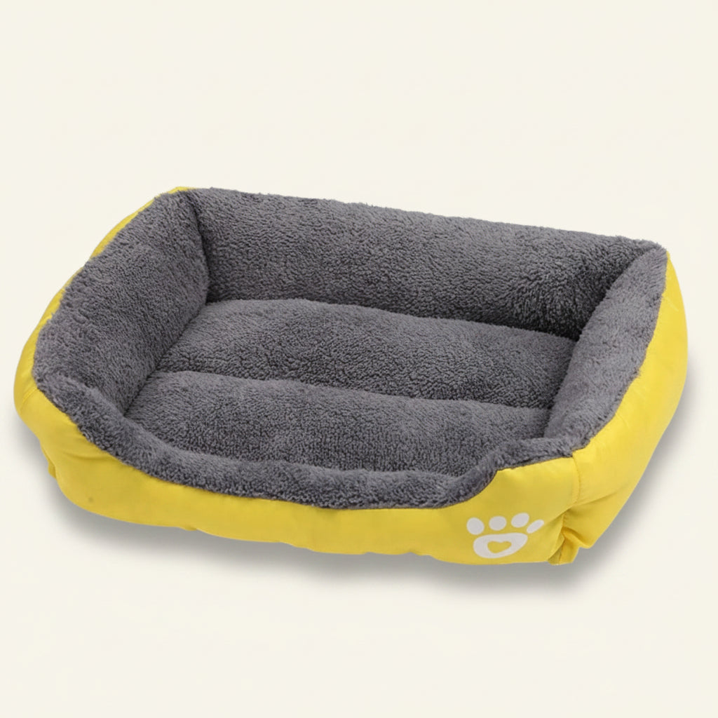 Panier sofa moelleux pour chien couleur jaune et gris Dog Rider