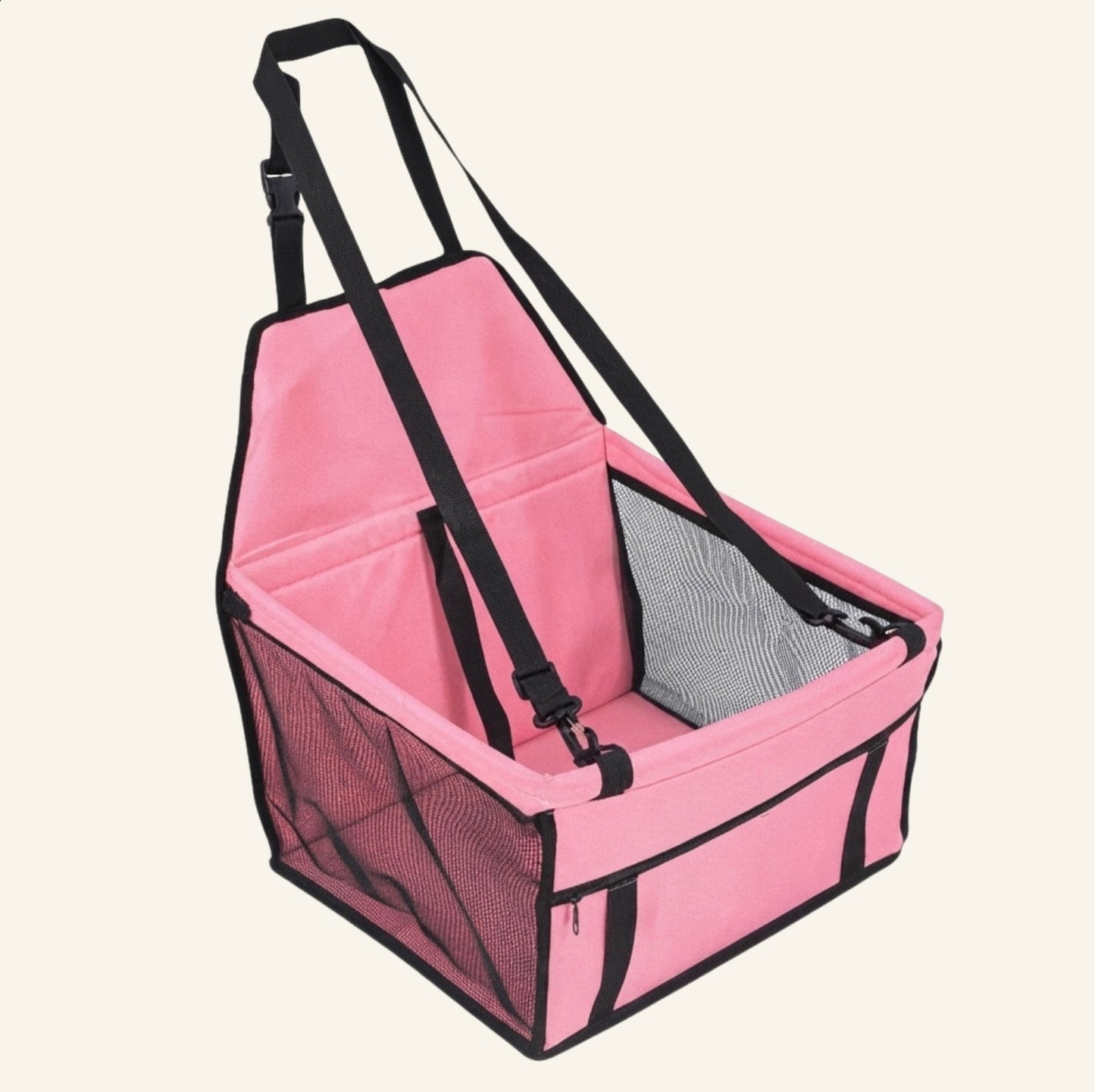 Siège auto pour chien rose Dog Rider, design ergonomique et confortable pour les déplacements canins